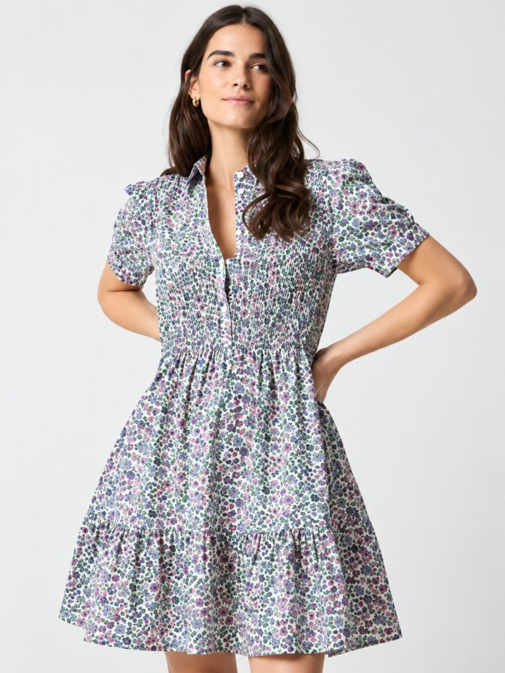 J.Crew Women's M Floral Cotton Smocked Mini Shirt Dress Cottage Preppy NWT